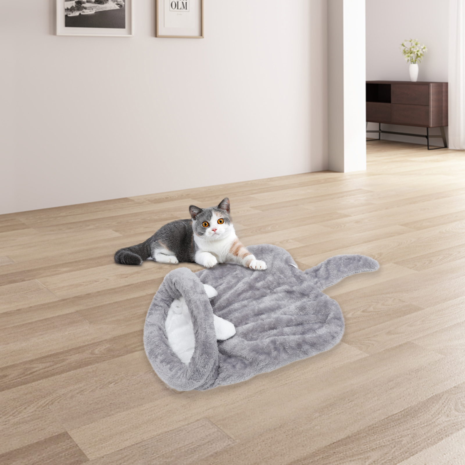 Cat Caves For Indoor Cats Dog Sleeping Bag Pet Bed House Warm Pillow Grey Travel