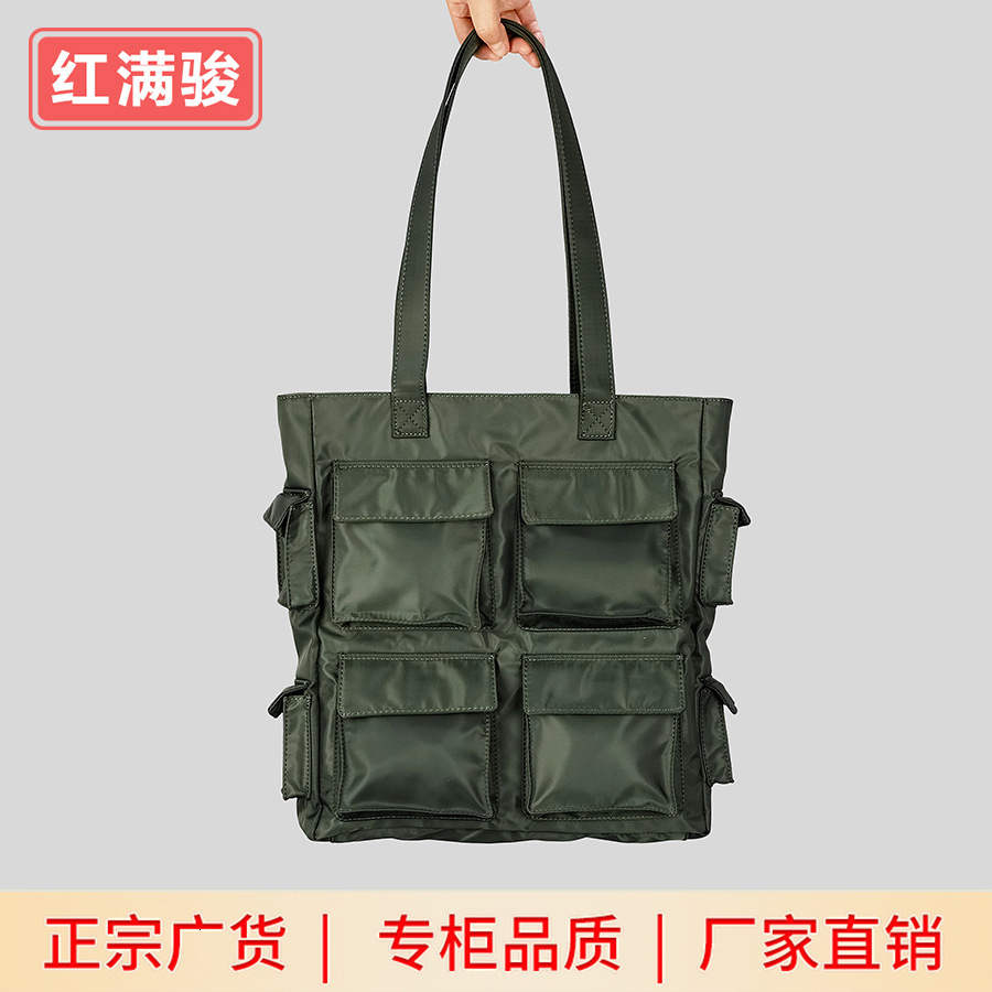 New Workwear Style For Both Men And Women, Large Capacity Nylon Fabric Shoulder Bag, Multifunctional Pocket Tote Bag