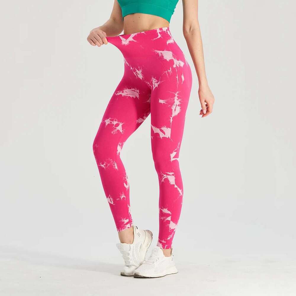 Seamless Tie Dye Bleach Sport Leggings Women Tummy Control Push Up Elastic Yoga Pants Fiess Gym Workout Tights Running Leggins KLMY