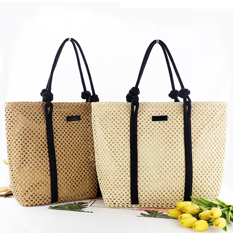 Instagram New Hollow Paper Rope Large Capacity Fashionable Disc Buckle One Shoulder Grass Woven Casual Women's Beach Bag