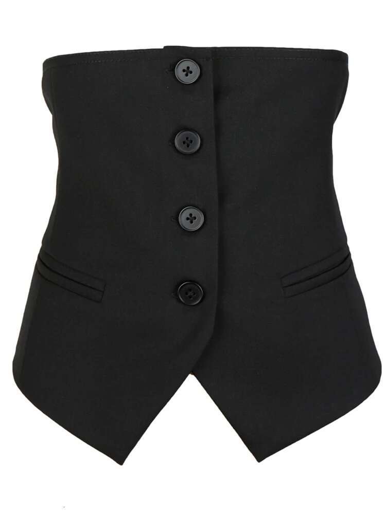 Women Black Button Split Joint Asymmetrical Loose Fit Vest New Sleeveless Fashion Tide Spring Autumn