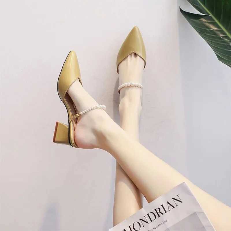Pointed High H Sandals Wen Summer Shoes Wen Fi Two Wear Square Heel Sandals Earth Slip Casual Fem Shoes Y250304