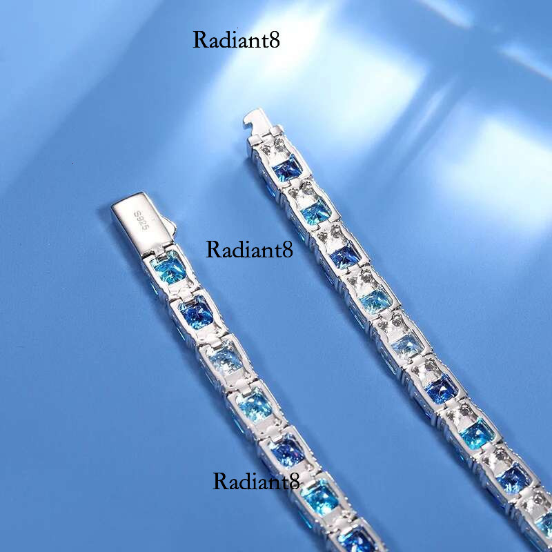 ICEOUTBOX Gradient Blue Square Baguette Tennis Bracelet For Women S Sier New Original Men Unisex Hip Hop Jewelry Party Gift