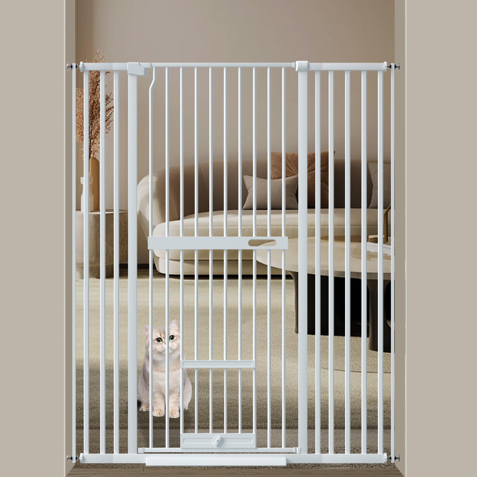 Extra Tall Cat Gate Wide Pressure Mounted Tall Gate Metal Black Dog Pet Cat Tall Gates for Doorways
