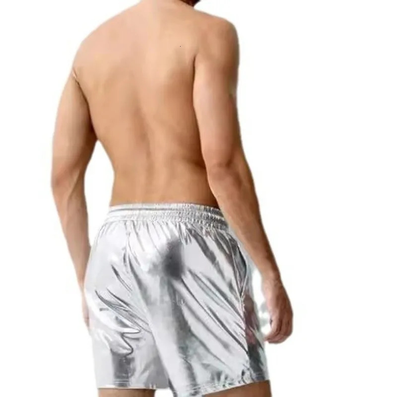 European and American mens shiny leather shorts for 2024 casual beach 250304