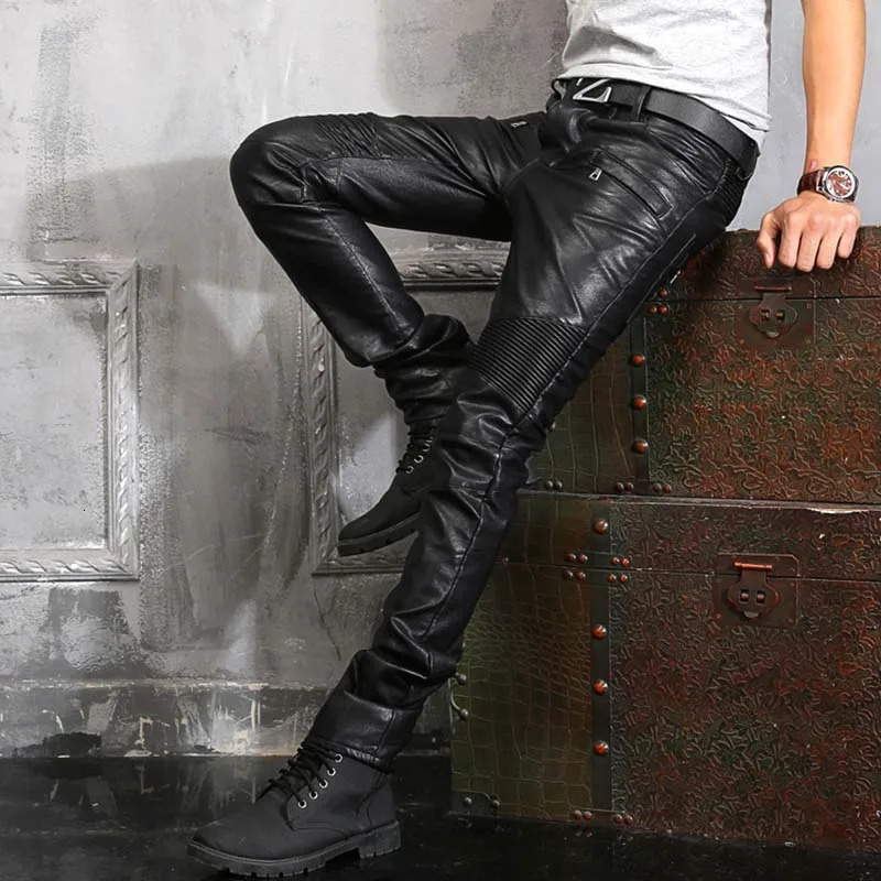 Fashion Mens Pu Leather Pants Waterproof Motorcycle Trousers For Male Size 2840 Windbreak 250304