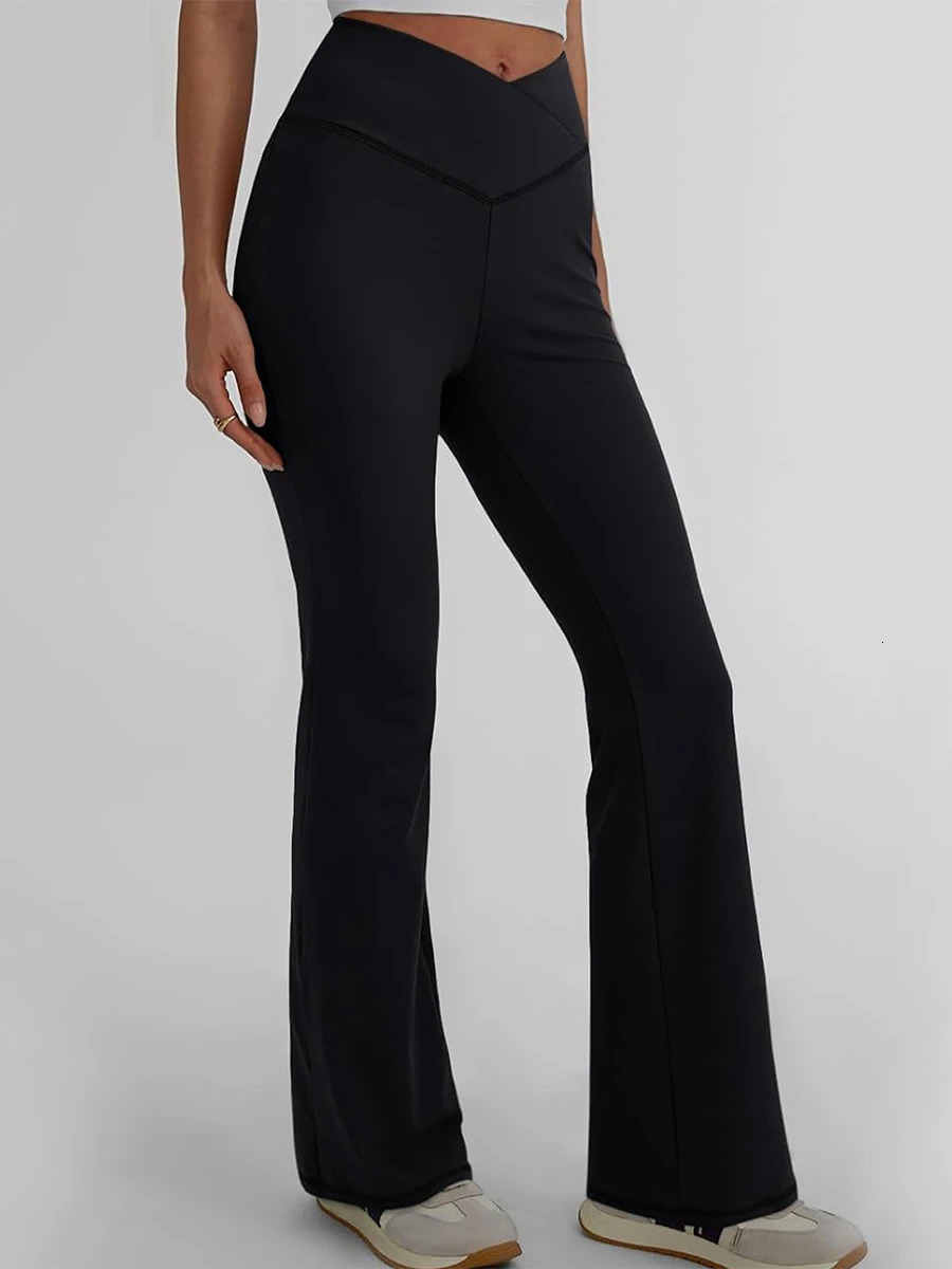 Women s High Waist Yoga Leggings with Tummy Control and Flare Leg for Bootcut Style Solid Color Pants 250304