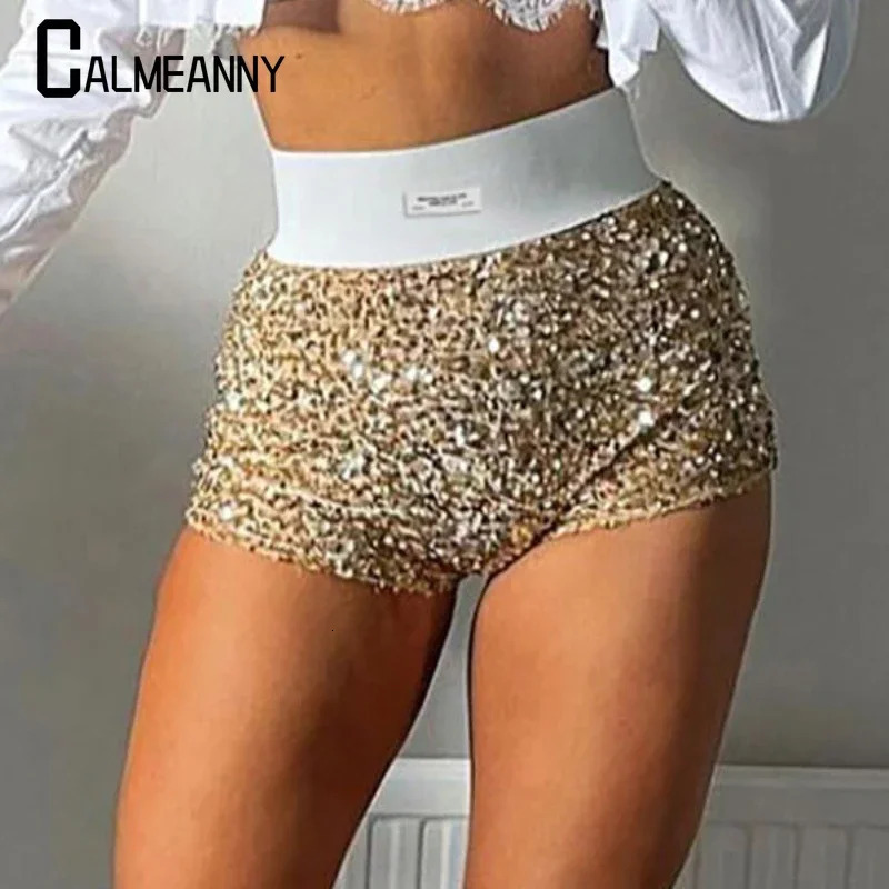 Womens shorts 2024 summer high waisted sparkling sexy tight fitting party nightclub streetwear fashion trend glitter mini 250304
