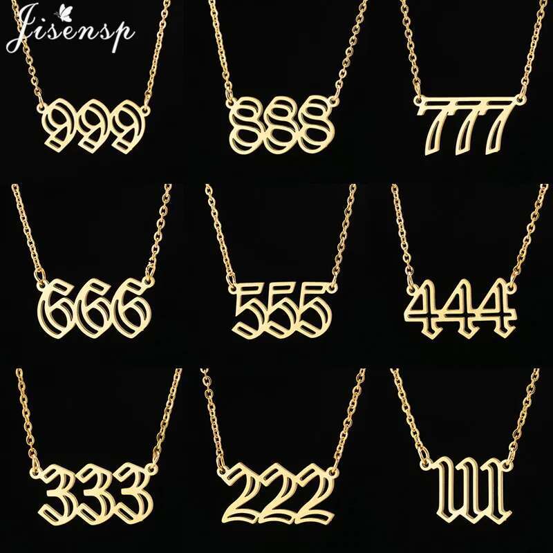 Stainless Steel Lucky Numbers 111 222 333 444 555 666 777 888 999 Angel Number Pendant Necklace for Women Men Birthday Gifts