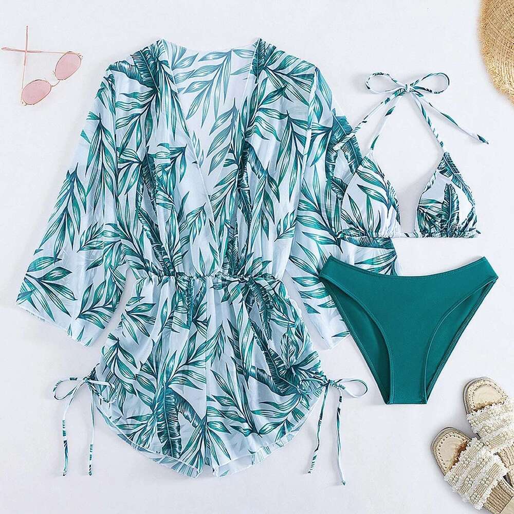 Bikinis Print Set Shorts Cover-Up String Swimsuit Vacation Swimwears Micro Bathing Suit Women 3-Piece Brazilian Beachwear Km-Ly