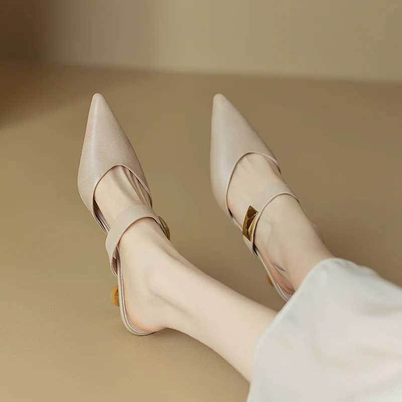 Womens Kitten H Mesh Golden Pointed Toe Summer Sandals Fi Beige Ladies Casual Med H Shoes Y250304