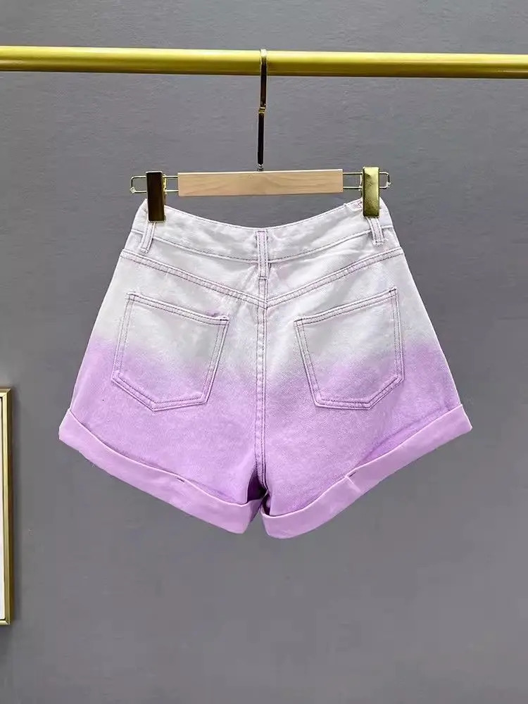 Diamond Denim Shorts Trendy Summer Highwaisted Loose Slimming Cuffed Wideleg Pants 250304