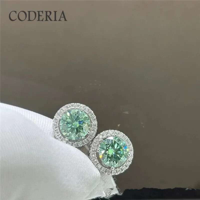 1-2 CT Blue Green Moissanite Stud for Men & Women S Sier Gold Plated Earrings Pass Dia Test GRA Jewelry
