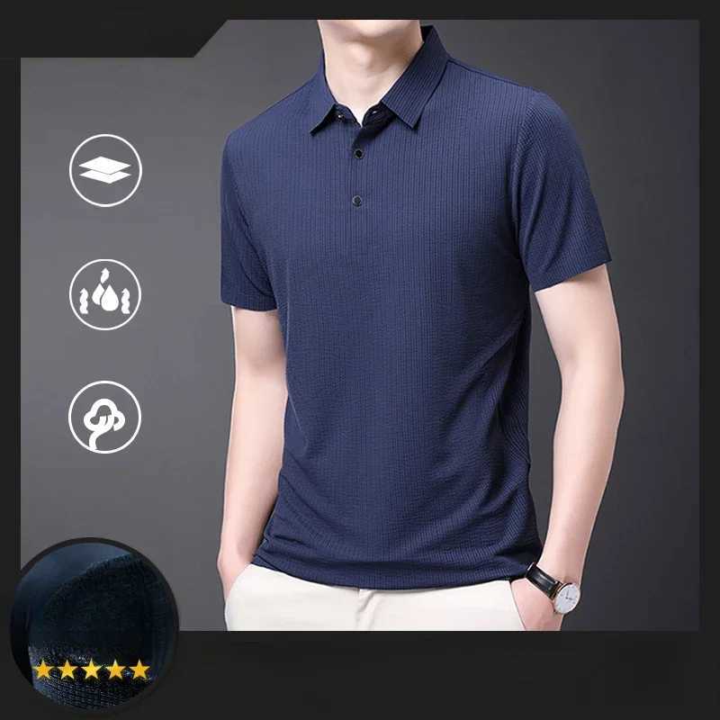 2024 Summer New Jinammonia Seersucker Seamless Adhesive Polo Shirt Business Casual T-shirt Youth PopularityT250225