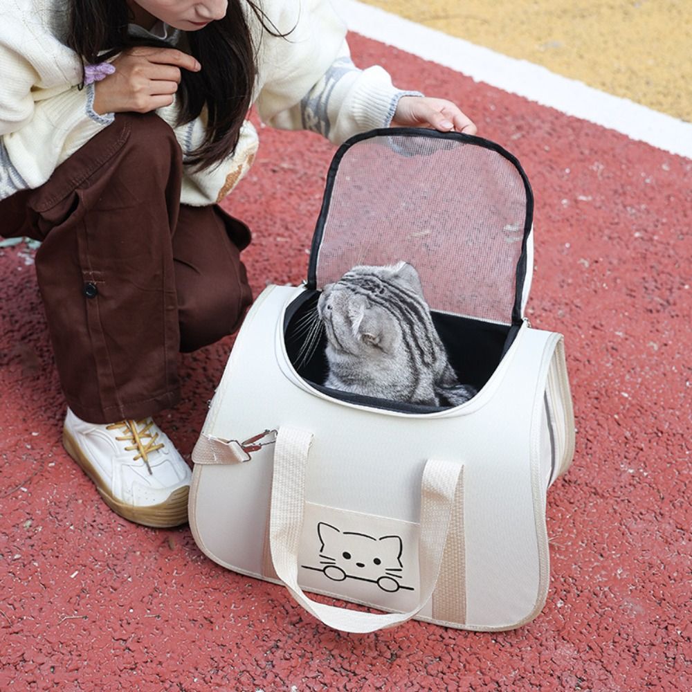 Portable Top-Expandable Cat Carrier Breathable Mesh Cats Handbag Escape Prevention Dogs Carrier Bag for Outdoor Travel