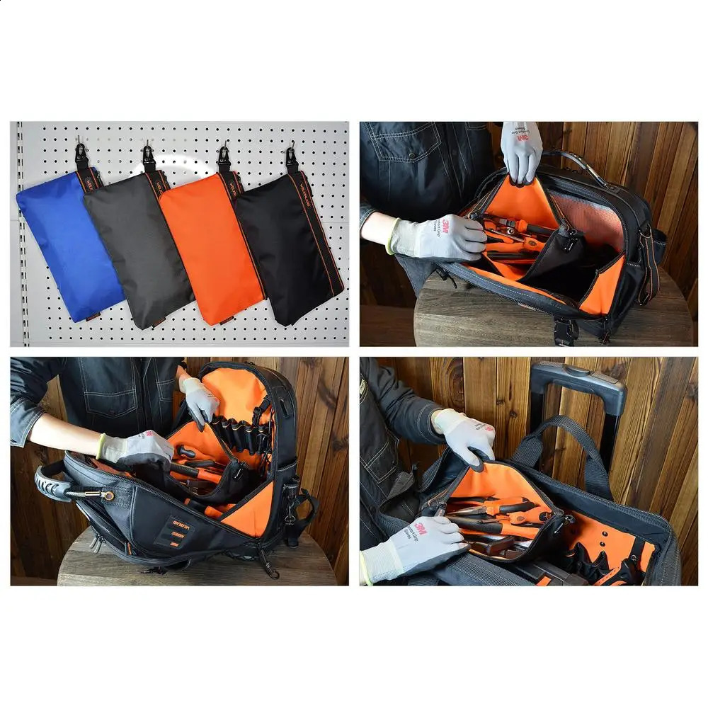 Ship from US MultiTask Spacious Small Zippered Tool Pouches 4Pack Set Orange Black Grey Blue ClipOn Electricians Bag 250305FBB