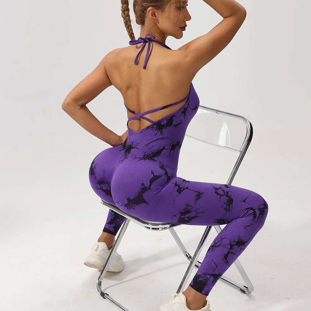 Sexy Backless Yoga Jumpsuits For Women Fiess Push Up Hollow Slim Fit Gym Rompers Workout Playsuits Sports Tights Bodysuit KLMY