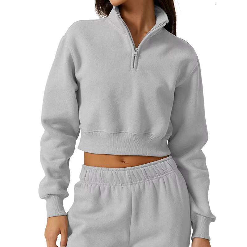 Custom Women Half Zip Crop Sweatshirt Casual Hoodie High Neck Long Sleeve Pullover Y2k Teen Athletic Workout Outfits Cropped Top