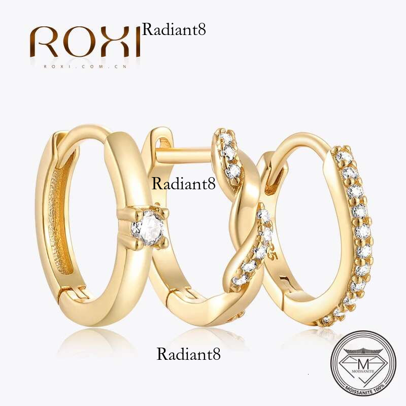 ROXI Sterg Sier 1Pair Wave Cross Hoop Earrings For Women Moissanite shining dia 3 Styles Earring Ear Buckle Party