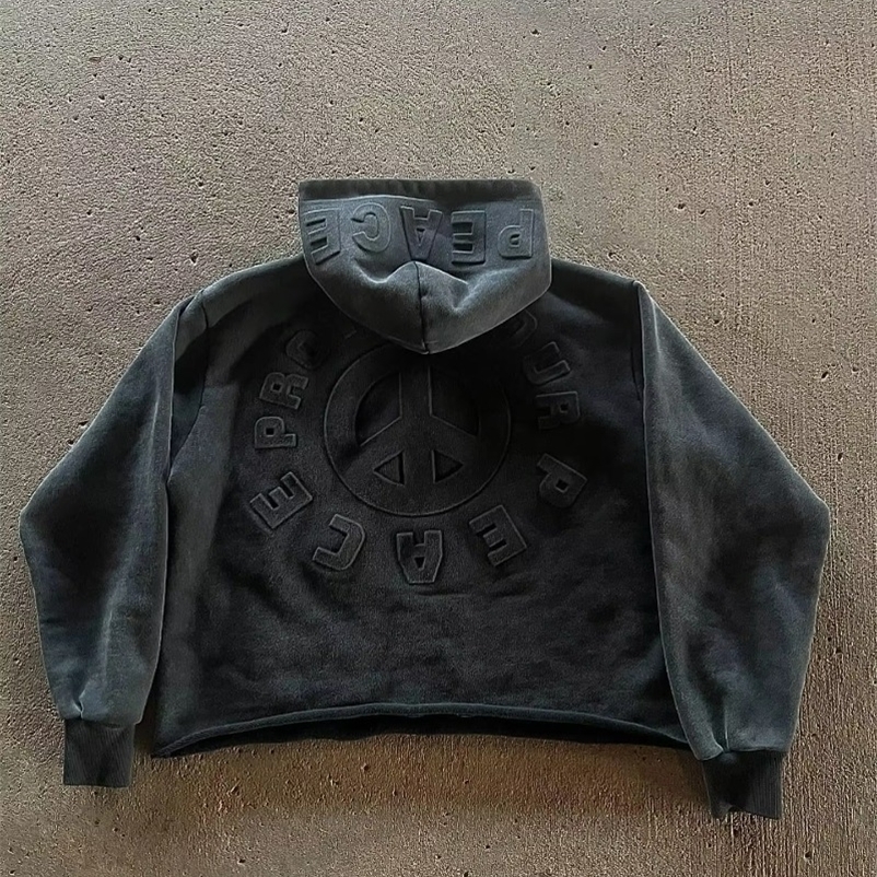 High Street Peace Retro Letter Patch For Men And Women Super Sports Hoodie Y2K Harajuku Hip Hop Gothic Casual Joker Clothing 250304