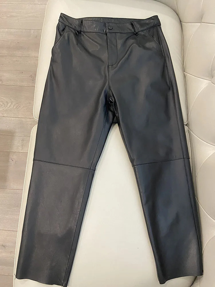 Cargo Pant 2024 Korean Fashion Spring Autumn Genuine Leather Trouser Streetwear 250304