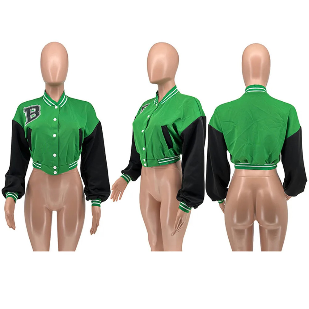 Baseball Jacket Womens Spring Autumn Clothing Fashion Casual Ladies Patchwork Crop Jackets Coats 250304