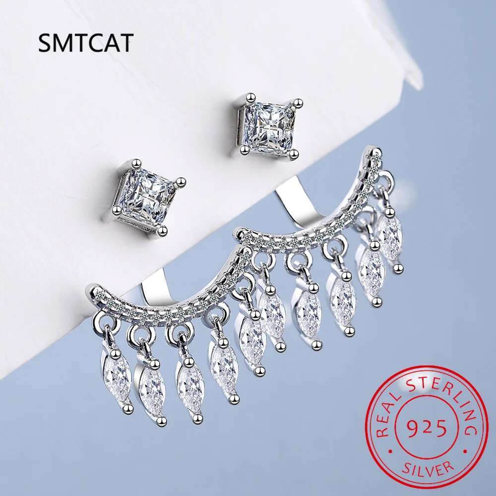 New Stud Earrings 5mm D Color Moissanite Drop for Women Real Sier Piercing Jewelry Certificate Front and Back Dual Purpose