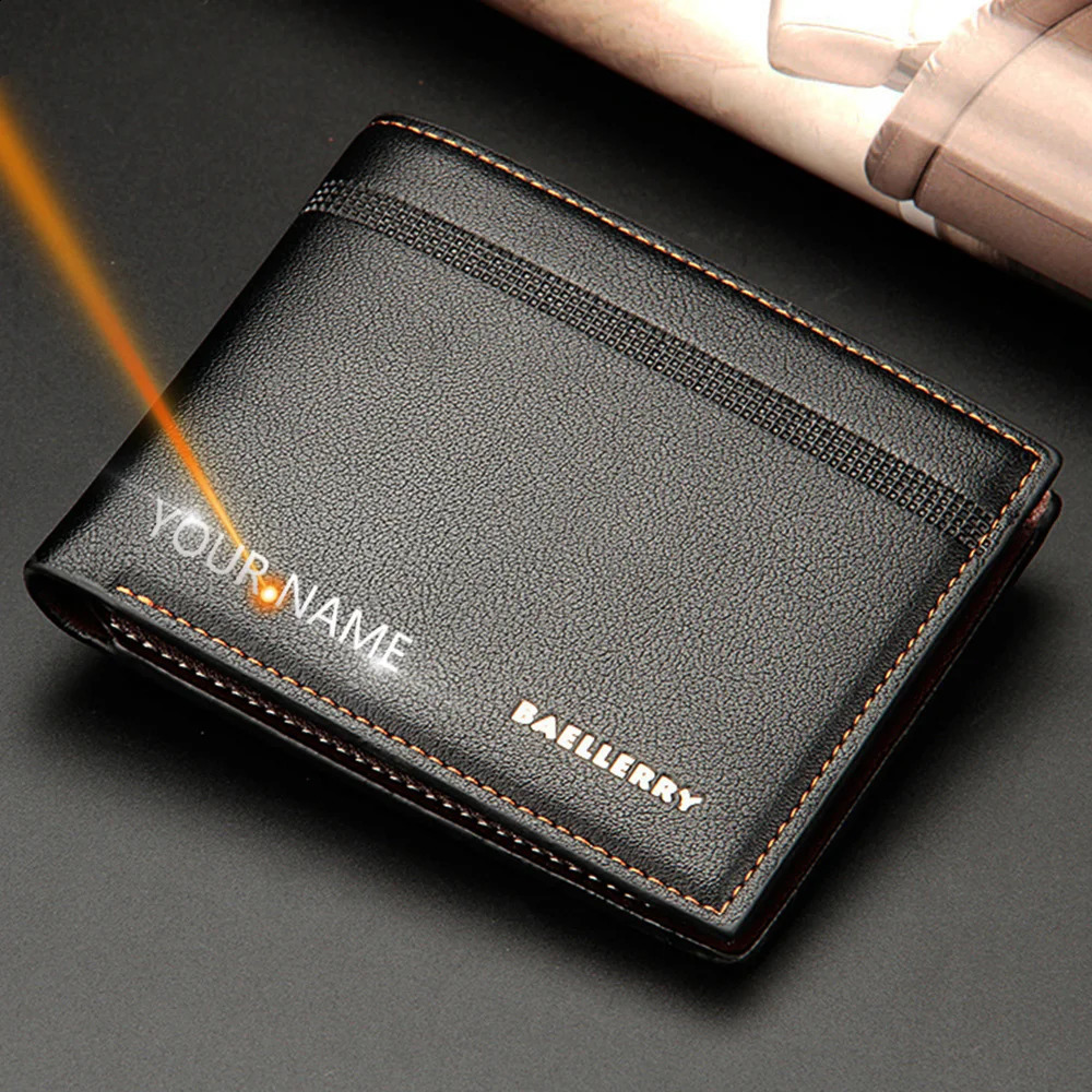 Men Wallets Name Customized Card Holder High Quality Male Purse PU Leather Business Carteria 250305