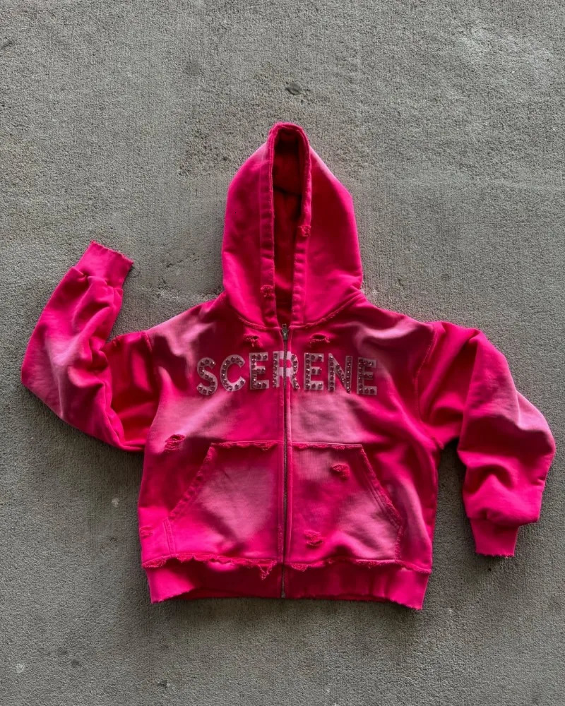 Harajuku High Street Trend Gothic Fashion Loose Jacket Men Y2k Retro Letter Print Extra Large Spring Zipper Hoodie Women 250304