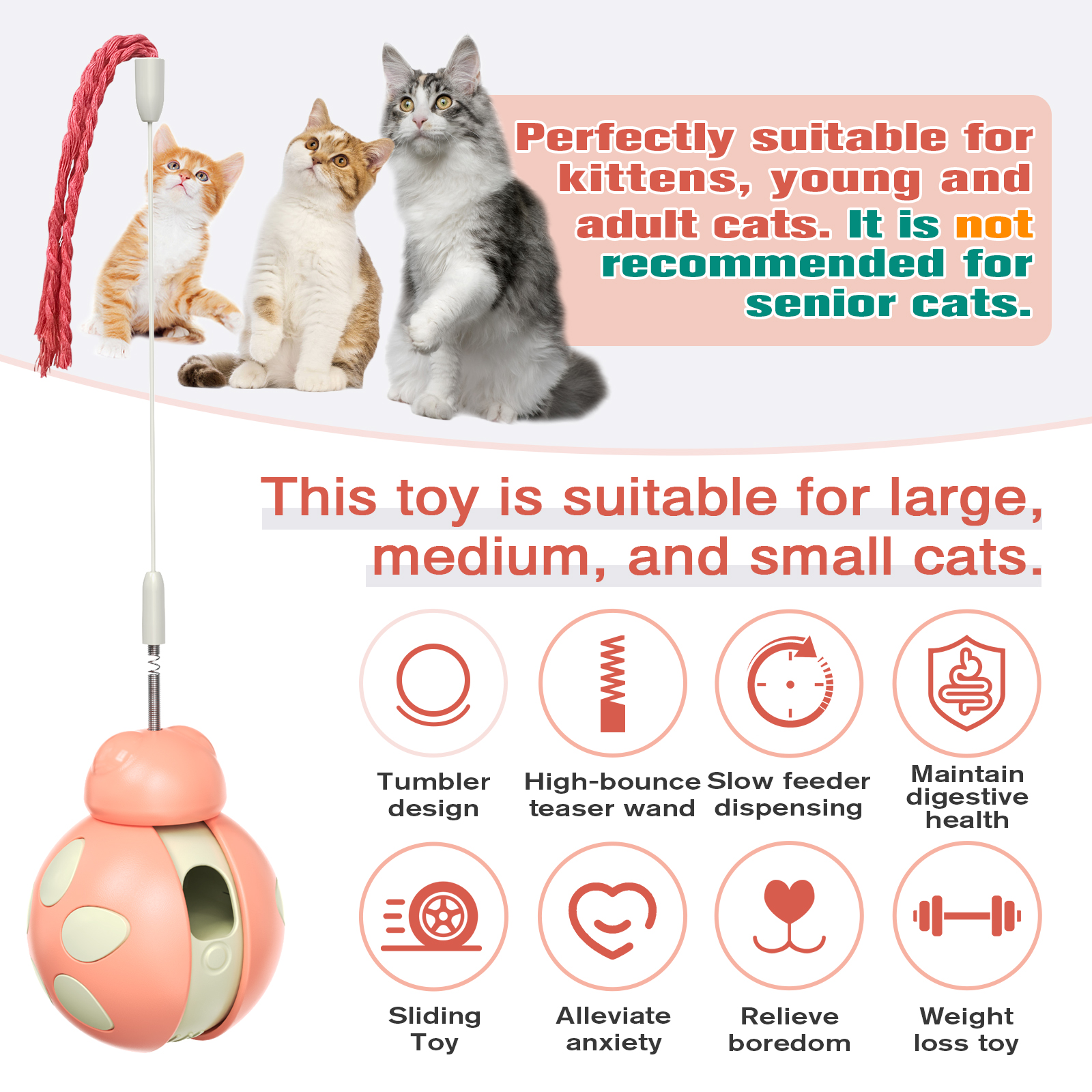 PARKER Interactive 3-in-1 Cat Toy Set with Feeder Tumbler Feather Dancer Wire Swinging No Tumbler Teaser Stick Balance Car