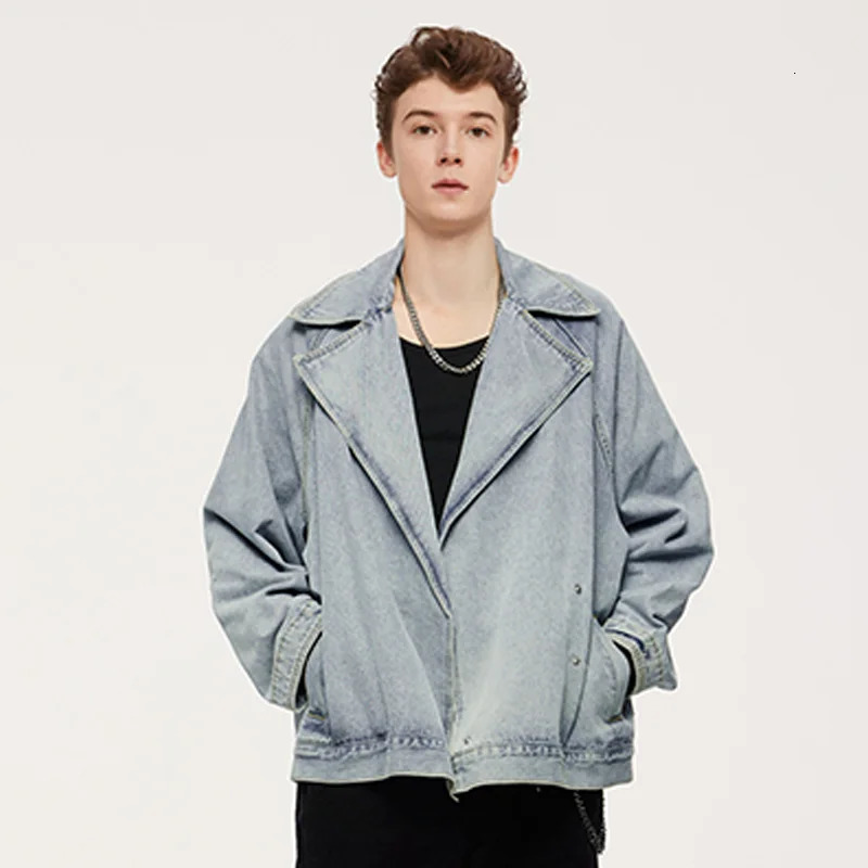 INFLATION Distressed Denim Suit Jacket Unisex Fashionable Loose Fit Casual American Vintage Outerwear Men 250225