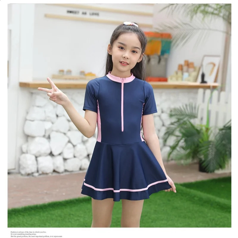 Kid Swimsuit Cute Summer Kids Girl Split Swimsuit Short Sleeve Sunscreen Swimsuits Summer Professional Swimming Suit 250304
