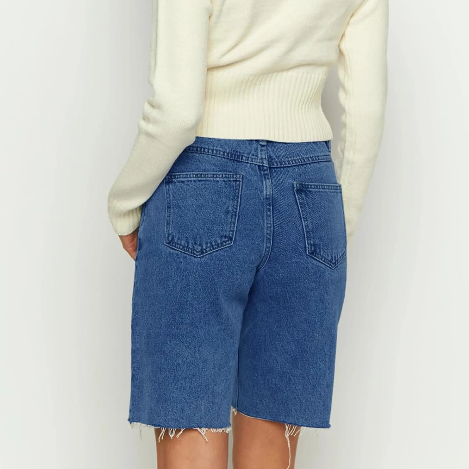 Imcute Women Y2K Baggy Jorts Jean Shorts Retro High Waisted Raw Hem Carpenter Long Shorts Straight Leg Cropped Denim Pants 250304