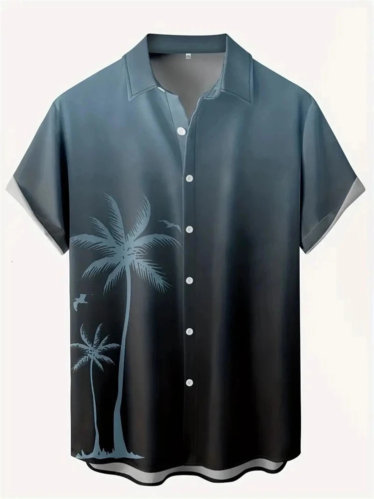 2024 Fashion Ink Bamboo Leaves Threedimensional Printing Collar Shirt Mens Casual Shortsleeved Summer Loose Boys 250227Z