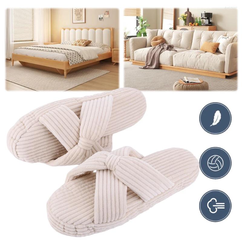 Slippers Plush House Crossband Slides Comfortable Bow Home Fuzzy Thick Sole For Indoor Outdoor Bedroom zhanyishengli