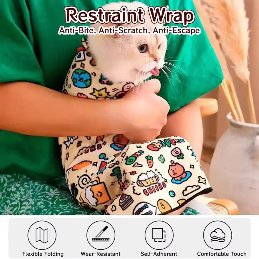 Self-Adherent Cat Grooming Wrap Anti-Scratch Anti-Bite Cat Restraint Wrap Anti-Escape Multifunctional Cat Calming Wrap Pet Tool