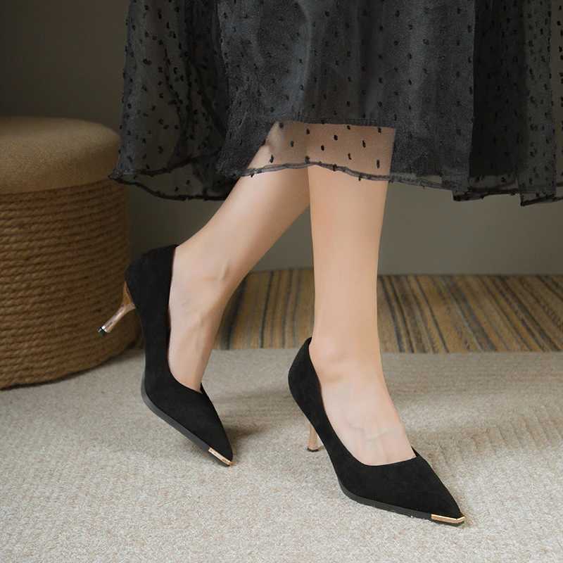 NEW Wens Style Banquet Fi Light Luxury 6 8cm High H Pumps Stiletto Metal Pointed Suede Single Fi Casual cfort Y250304