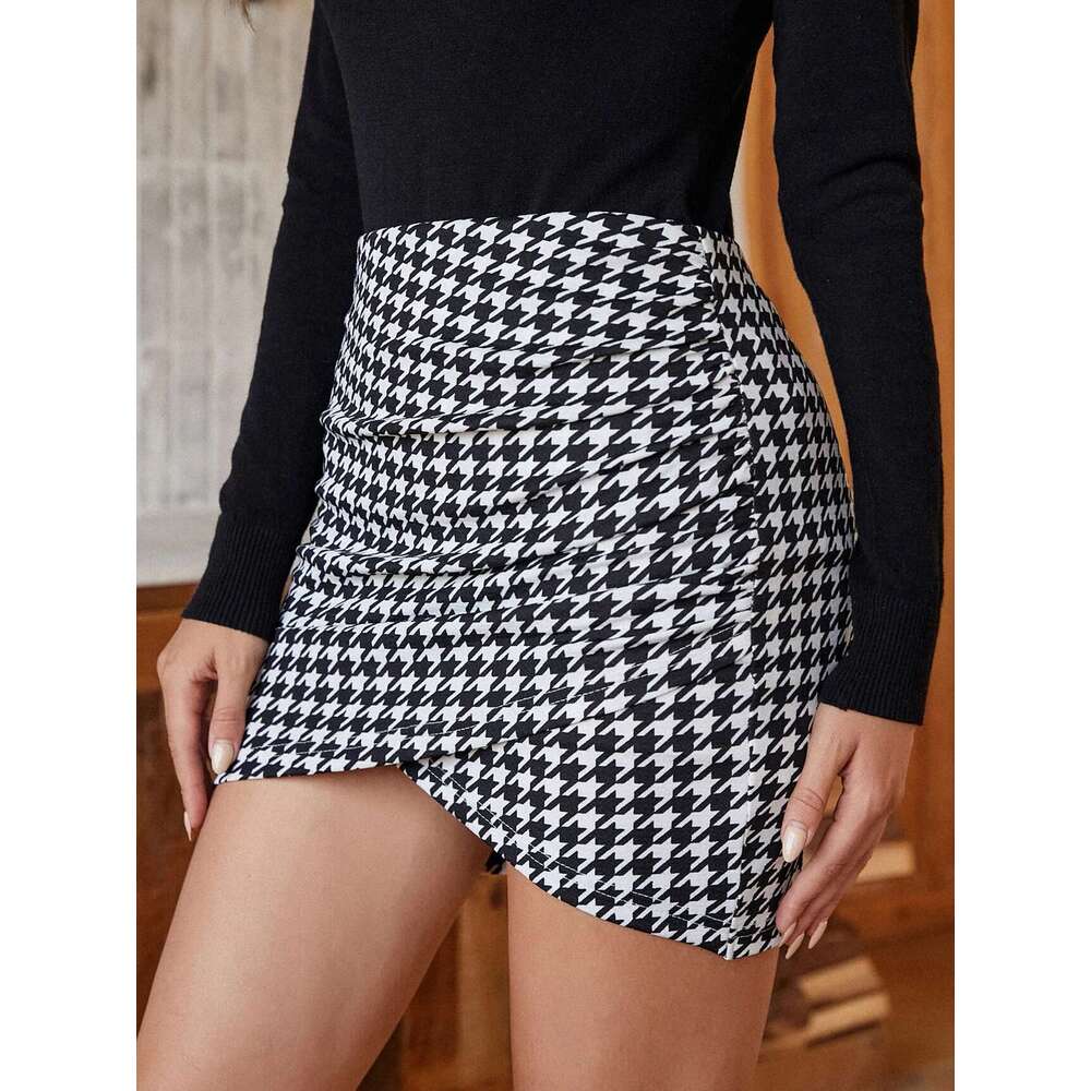 3 sexy slim plaid print Women's hip mini soft short A-e skirt