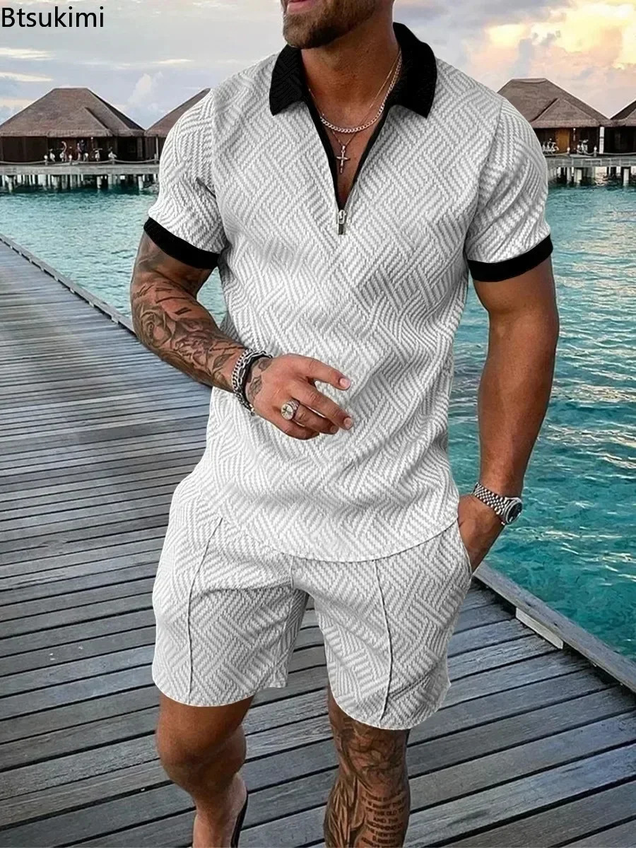 Fashion Mens Sets 3D Digital Printed Summer Short-sleeved Polo ShirtsShorts Two Piece Sets Sportwear Trend Mens Clothing 250304