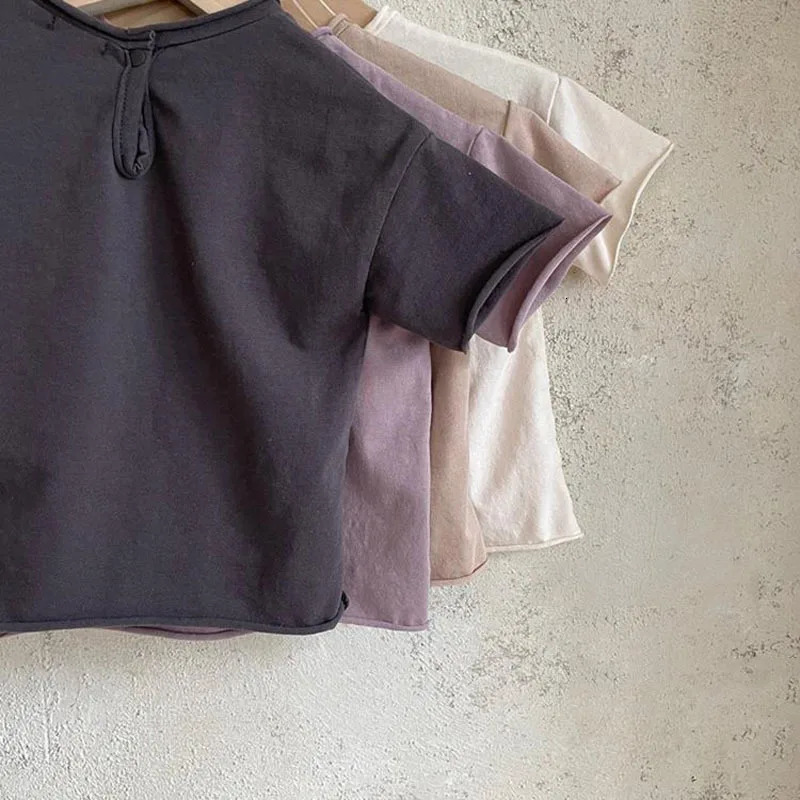 0-4 Yrs Toddler Kid Baby Boys Girls Clothes Summer Cotton T Shirt Short Sleeve Solid Color Vintage Tshirt Children Tops Infant 250304