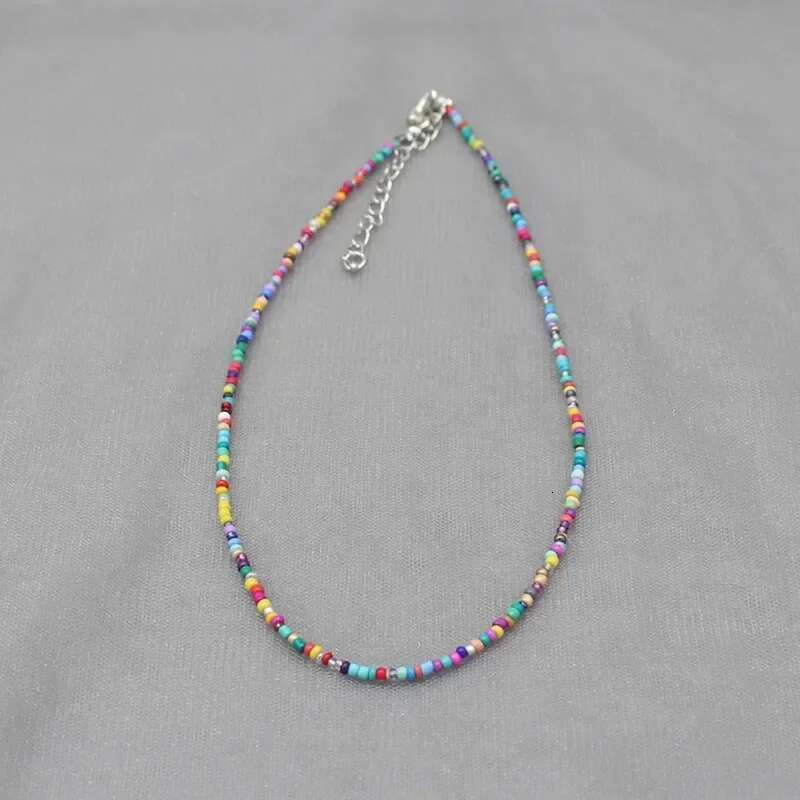 Bohemia Handmade Rainbow Seed Beads Simple Choker Necklace Candy Color Neck Chain Women's Wild Sweet Colorful Collar Jewelry