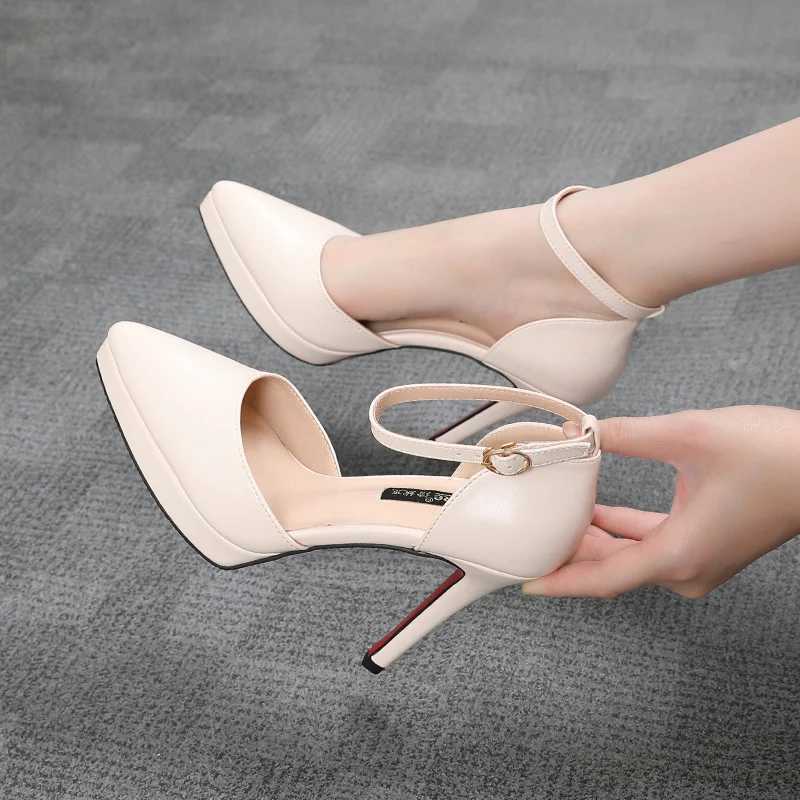 New Fi Wen Pumps Shoes Waterproof Platform e-line Buckle Hollow Pointed Toe 10cm Thin High H Wens Wedding Shoes Y250304