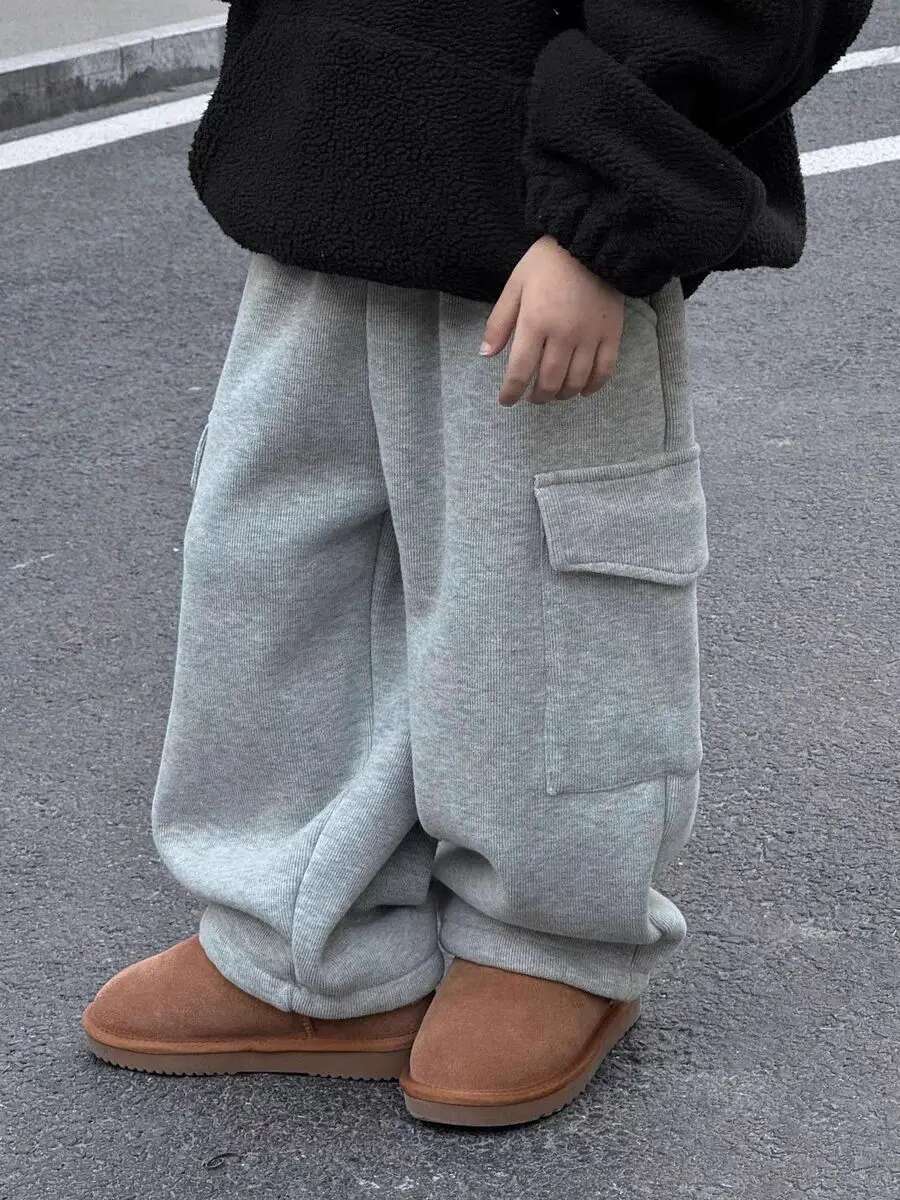 Ddmyshoesvip Winter Plush New Korean Children S Clothing For Boys Thickened Baby Warm Casual Kids Cargo Pants