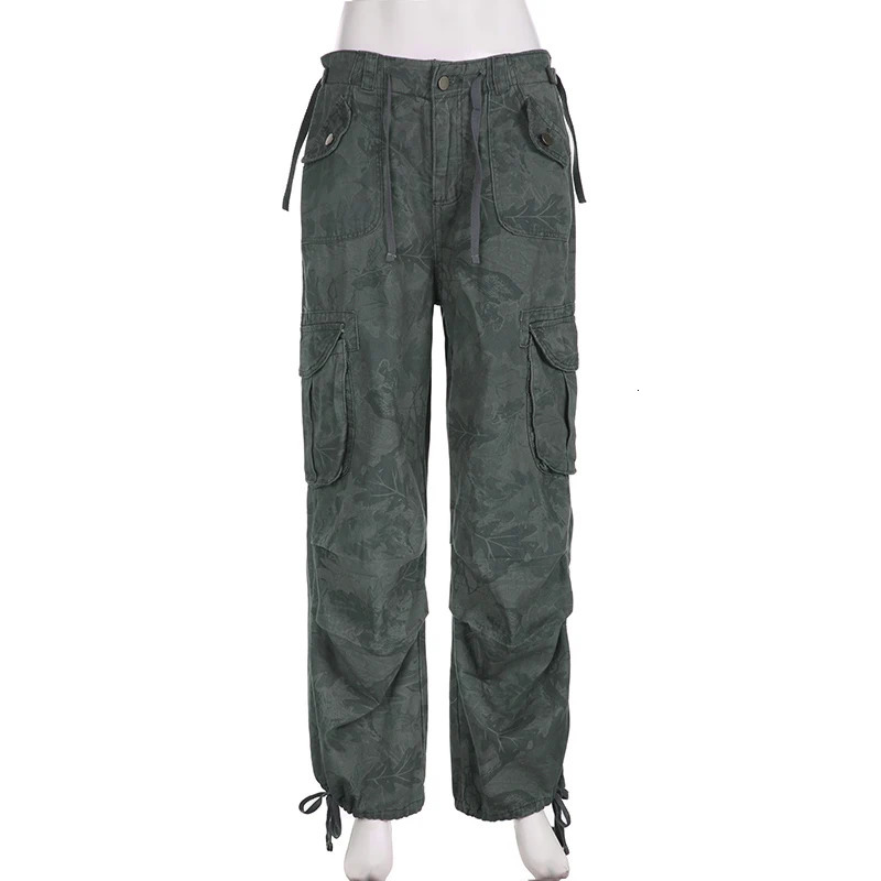 SUCHCUTE American Vintage Camouflage Cargo Jeans High Street Low Waist Denim Pants for Women Streetwear Pockets Hip Hop Trousers 250304