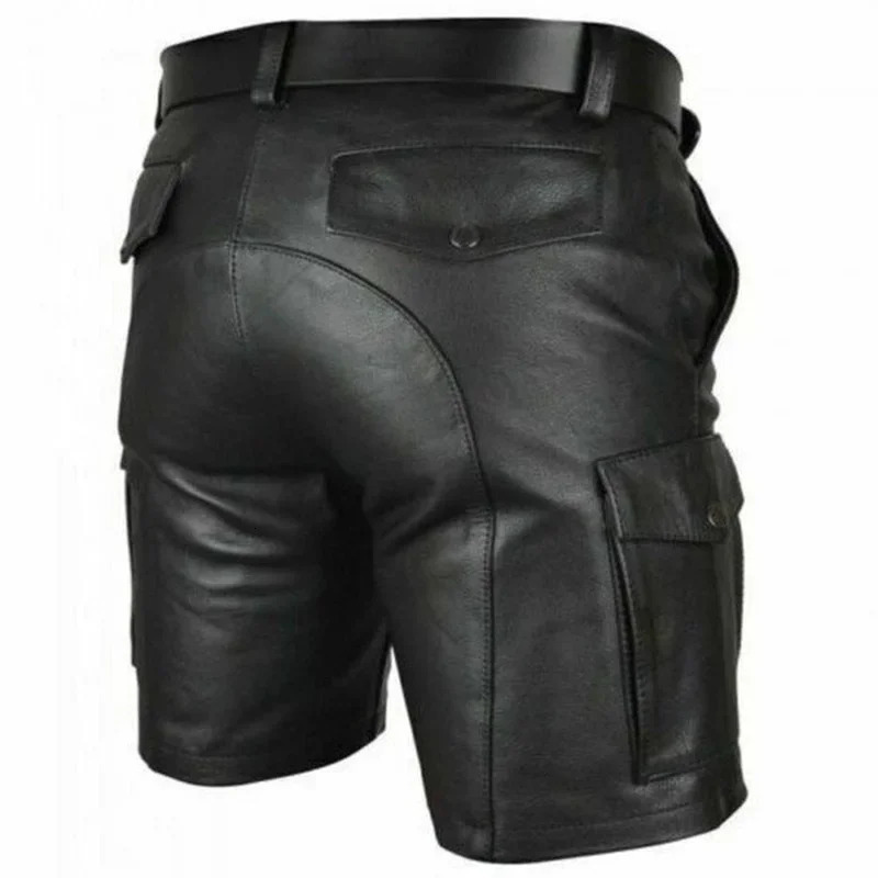 Solid Color PU Leather Pants Casual Mens Short Summer Fashion Trend Club Punk Style Shorts for Men 250304