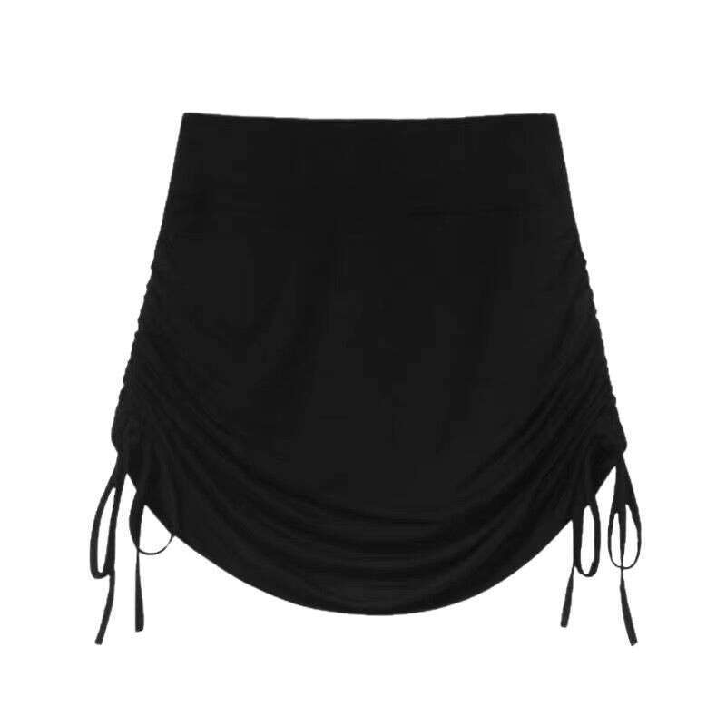 Xpqbb Women Summer Mini Drawstring Sexy High Waist Wrapped Hip Skirt Female Wild Solid Folds Slim Elastic 3 Shorts Skirts