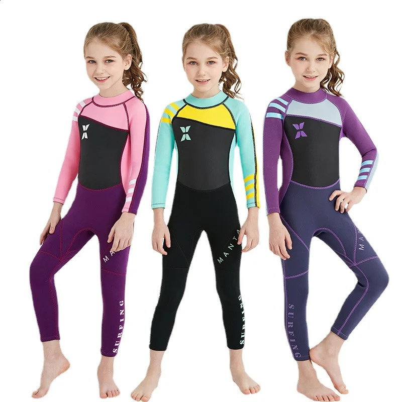 DIVE SAIL 2.5MM Neoprene Cute Girl Thermal Wetsuits Children Full Body Diving Suits Surf Swimwear Sunscreen Keep Warm Clothing 250304