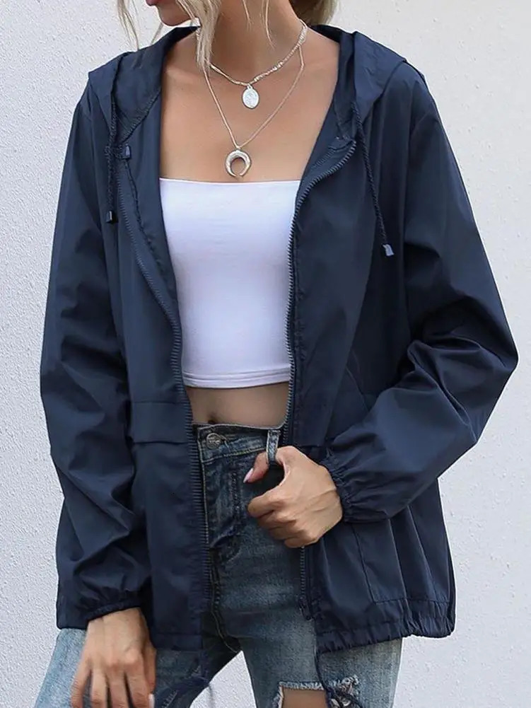 Women Rain Jacket Outdoor Running Hooded Windproof Short Raincoat Casual Spring Autumn Coats Breathable Clothing 250228