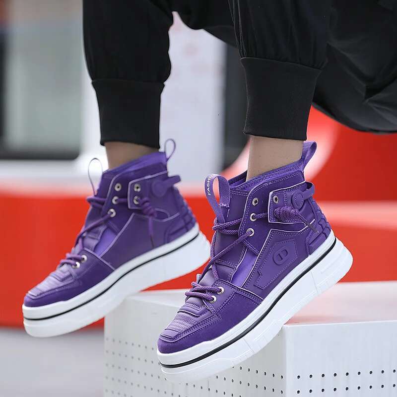 New Mens Designer Purple Comfortable Lace Up Platform Streetwear High Top Sneakers Men Fashion Trainers Shoes