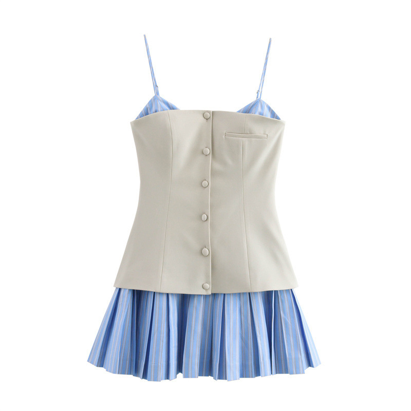 F190 Spring and Summer New European and American Style Women's Fashion Sexy Poplin Splicing Suspender Dress